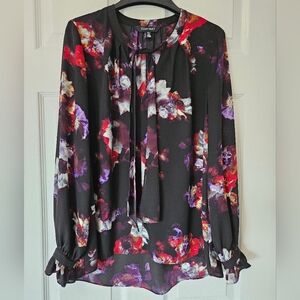 Lightweight Black Floral Chiffon blouse by Ellen Tracy in Small-Med